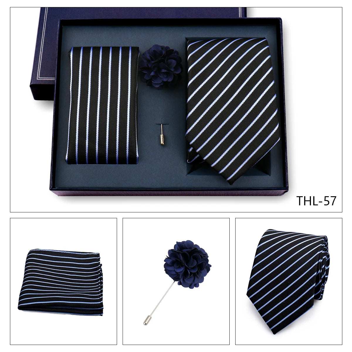 Elegant Ties For Men Classic Paisly Neck Tie Pocket Square Brooch Set With Gift Box Mens Business Wedding Suit Accessories
