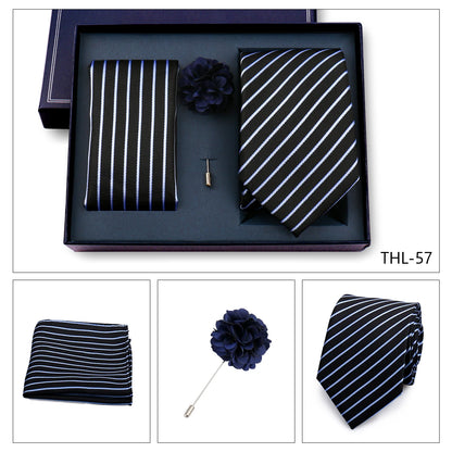 Elegant Ties For Men Classic Paisly Neck Tie Pocket Square Brooch Set With Gift Box Mens Business Wedding Suit Accessories