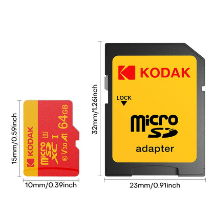 KODAK Micro SD Card U3 V30 128GB 256GB 64GB 4K High Speed TF Card for Phone Camera Drone
