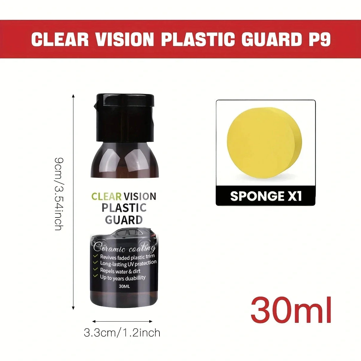 30 ml Samochodowy Odnawiacz do Plastiku Powłoka Ceramiczna Długotrwała Ochrona Naprawa Wybielanie Czarny Połysk Pielęgnacja Plastików i Gumy P9