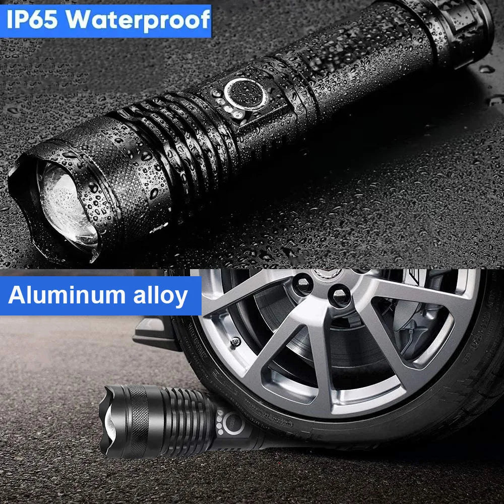 Aluminum Alloy Rechargeable Flashlight High Power Waterproof  Torch Light Zoomable with Storage Box Handheld Flash Lights