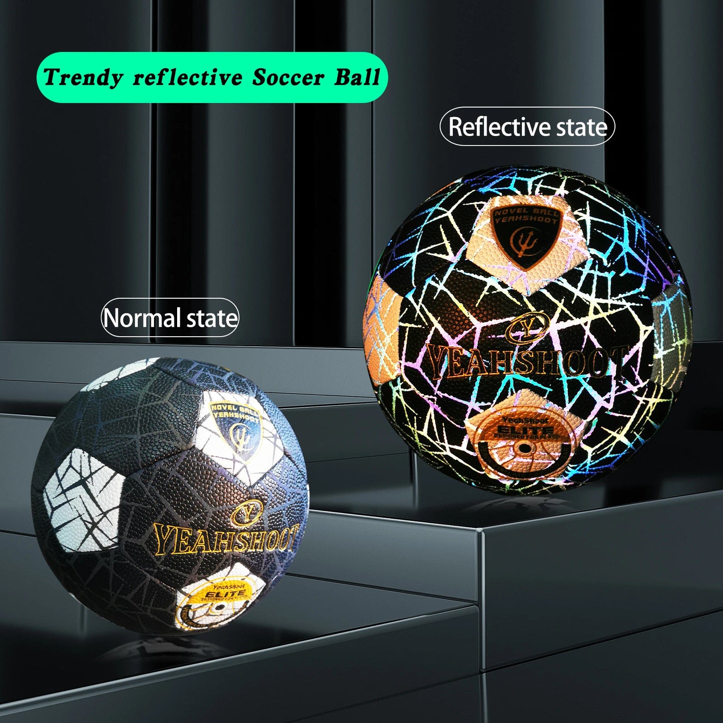 Luminous Reflective Soccer Ball Size 5 - Holographic Football, Cool Long-Lasting Glow, Durable Synthetic Leathe