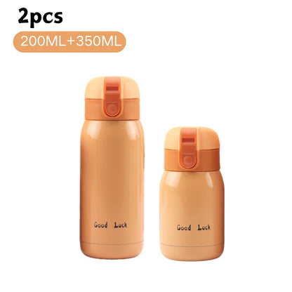 200/350ml Cute Mini Thermos Cup Stainless Steel Thermal Coffee Mug Portable Vacuum Flask Insulated Water Bottle with Button Lid