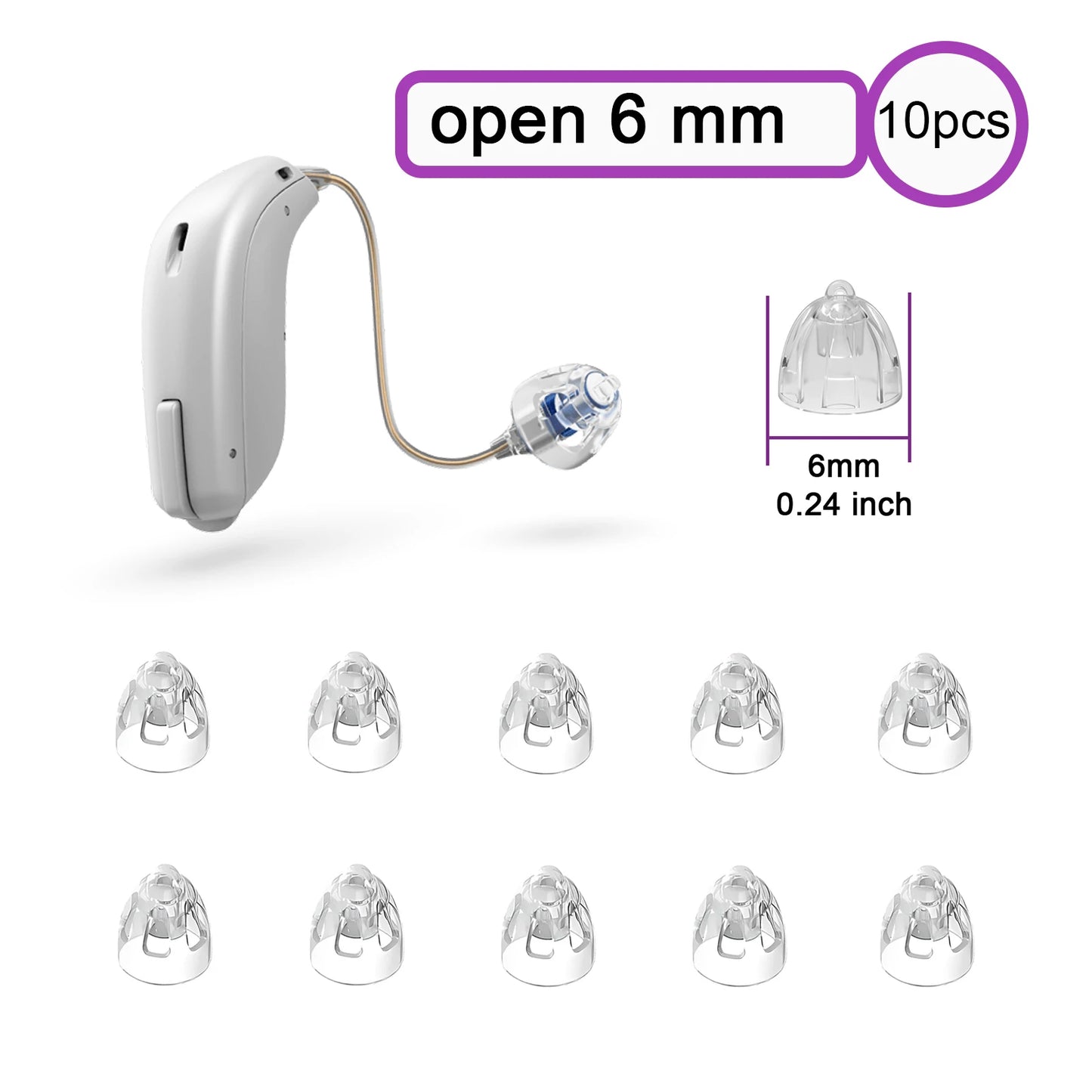 Hearing Aid Domes for Oticon Replacements,Minifit Open Bass Vent Domes(6mm/8mm/10mm/12mm),Universal Domes for Oticon Hearing Aid