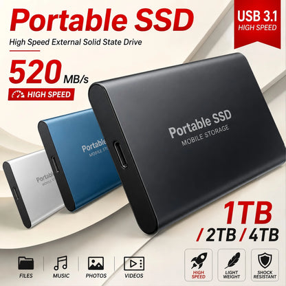 Thin Body Design External Hard Drtive High Speed Portable 1TB Solid State Drive For Data Storage Use/PC/Phones