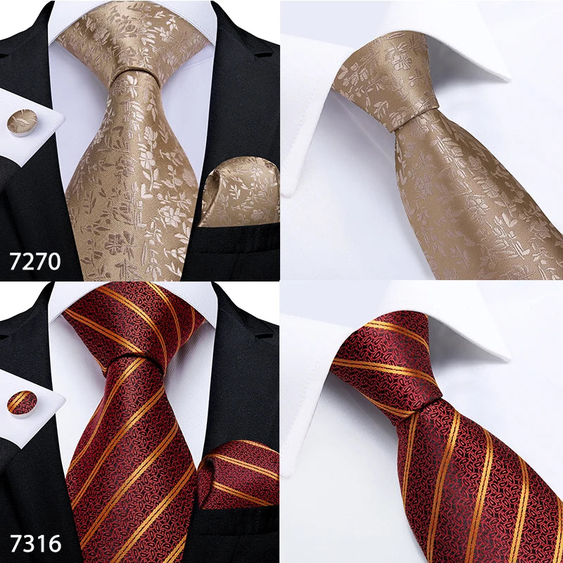 Fashion Men Tie Luxury Gold Black Dot Striped Paisley Silk Wedding Tie For Men DiBanGu Designer Hanky Cufflinks Gift Tie Set