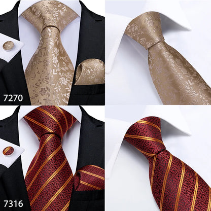 Fashion Men Tie Luxury Gold Black Dot Striped Paisley Silk Wedding Tie For Men DiBanGu Designer Hanky Cufflinks Gift Tie Set