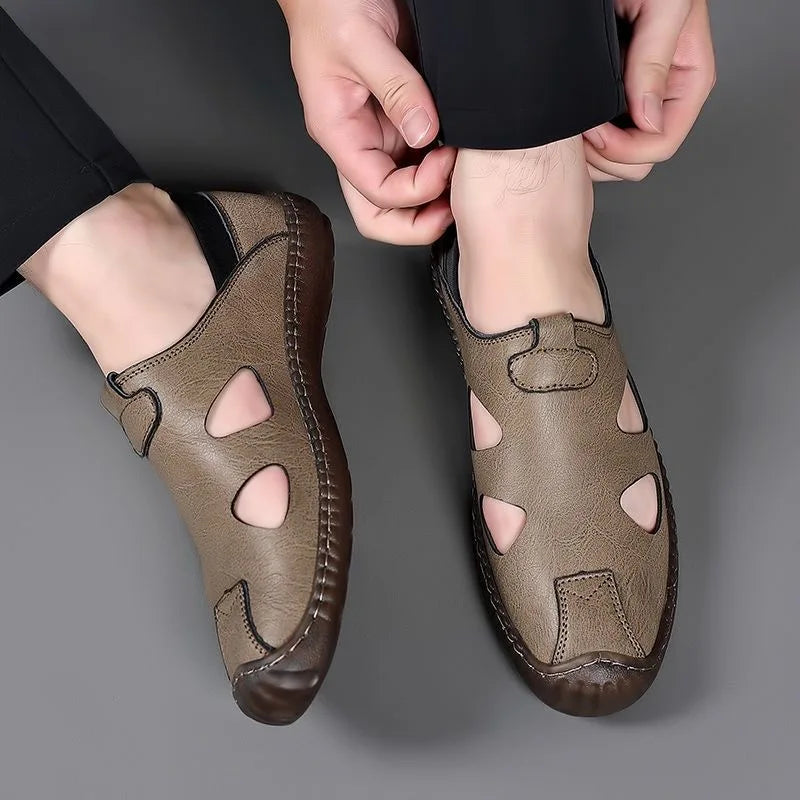Men's Comfortable Soft-Soled Slip-On Sandals Breathable Hollow-Out Anti-Slip Wear-Resistant Business Casual Loafers-8222