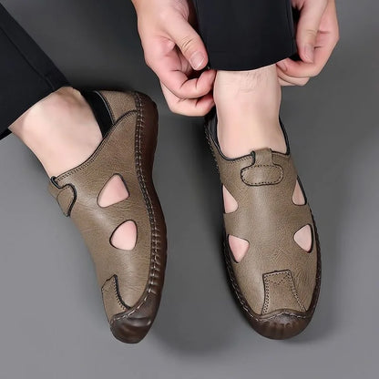 Men's Comfortable Soft-Soled Slip-On Sandals Breathable Hollow-Out Anti-Slip Wear-Resistant Business Casual Loafers-8222