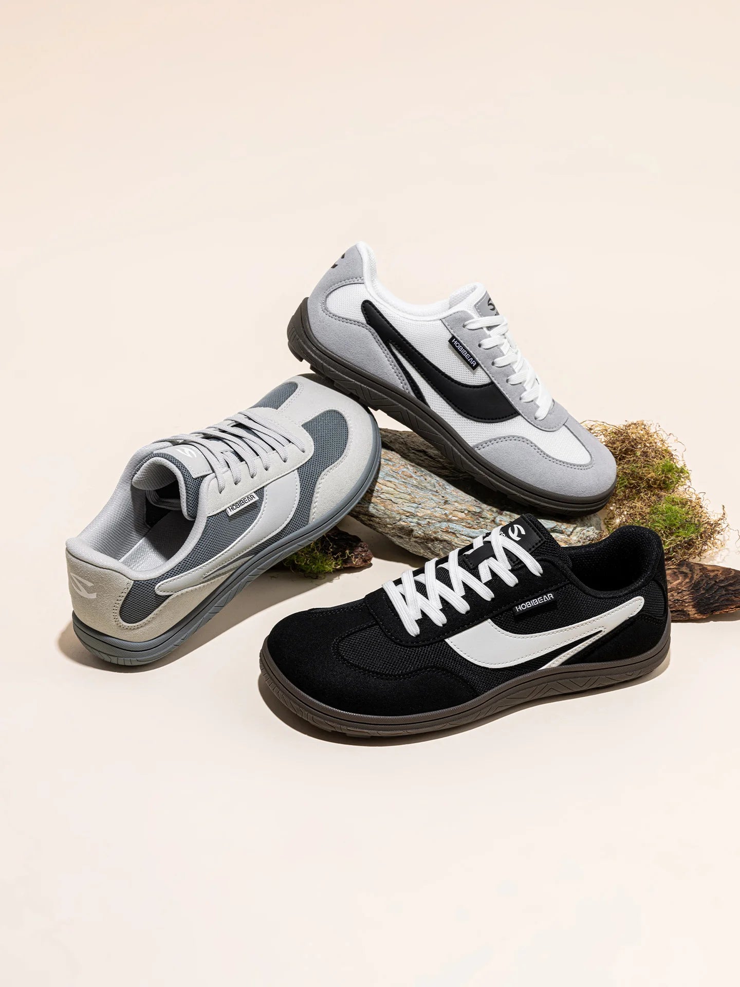 HOBIBEAR Wide Barefoot Shoes Womens Mens Zero Drop Minimalist Sneakers Artificial Leather Mesh Retro Walking Shoes