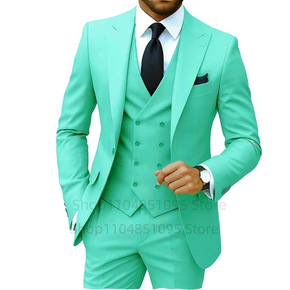 Slim Fit 3-Piece Men's Suit Set for Office Formal Business Wedding Groom Tuxedos Jacket Vest Pants Casual Male Men Clothing