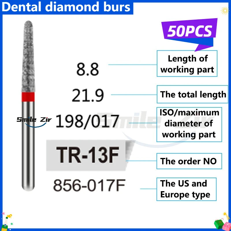 50Pcs Dental Dentist Diamond Burs Drill FG 1.6mm Bur for High Speed Handpiece FG Dental Bur Stomatology Dentistry Grinding Tools