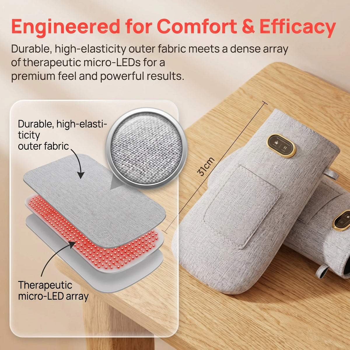 LED Red Light Glove 660nm & 850nm Red Light Vibration Massage for Wrist Fingers Hand Beauty Anti-fatigue