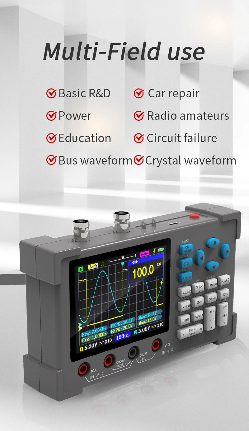 ZEEWEII DSO3D12 3.2 Inch Desktop Digital Oscilloscope 120M Bandwidth Dual Channel Multimeter and Signal generator 3 in 1