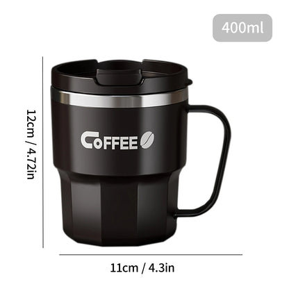 WORTHBUY Coffee Mug With Lid&Handle 304 Stainless Steel Tea Milk Coffee Cup Double Wall Insulated Anti Scalding Drinking Cup