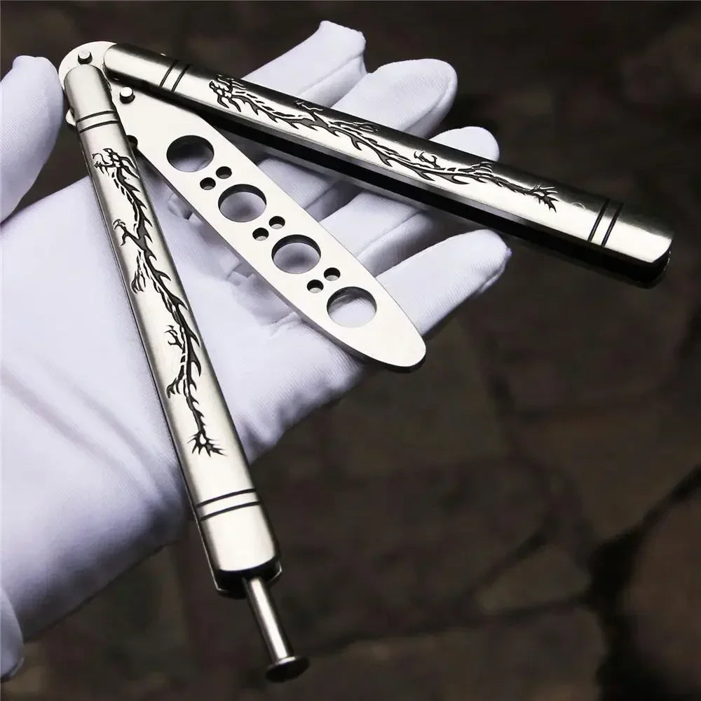 Outdoor Training Butterfly Knife Trainer  Stainless Steel Knife Folding Knife No Edge Dull Tool Combs Shape 56 HRC