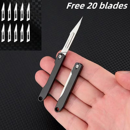 Mini Sharp Folding Art Knife with Replaceable Blade, Portable Unboxing Knife, Paper Cutting Knife, Outdoor Portable Keychain