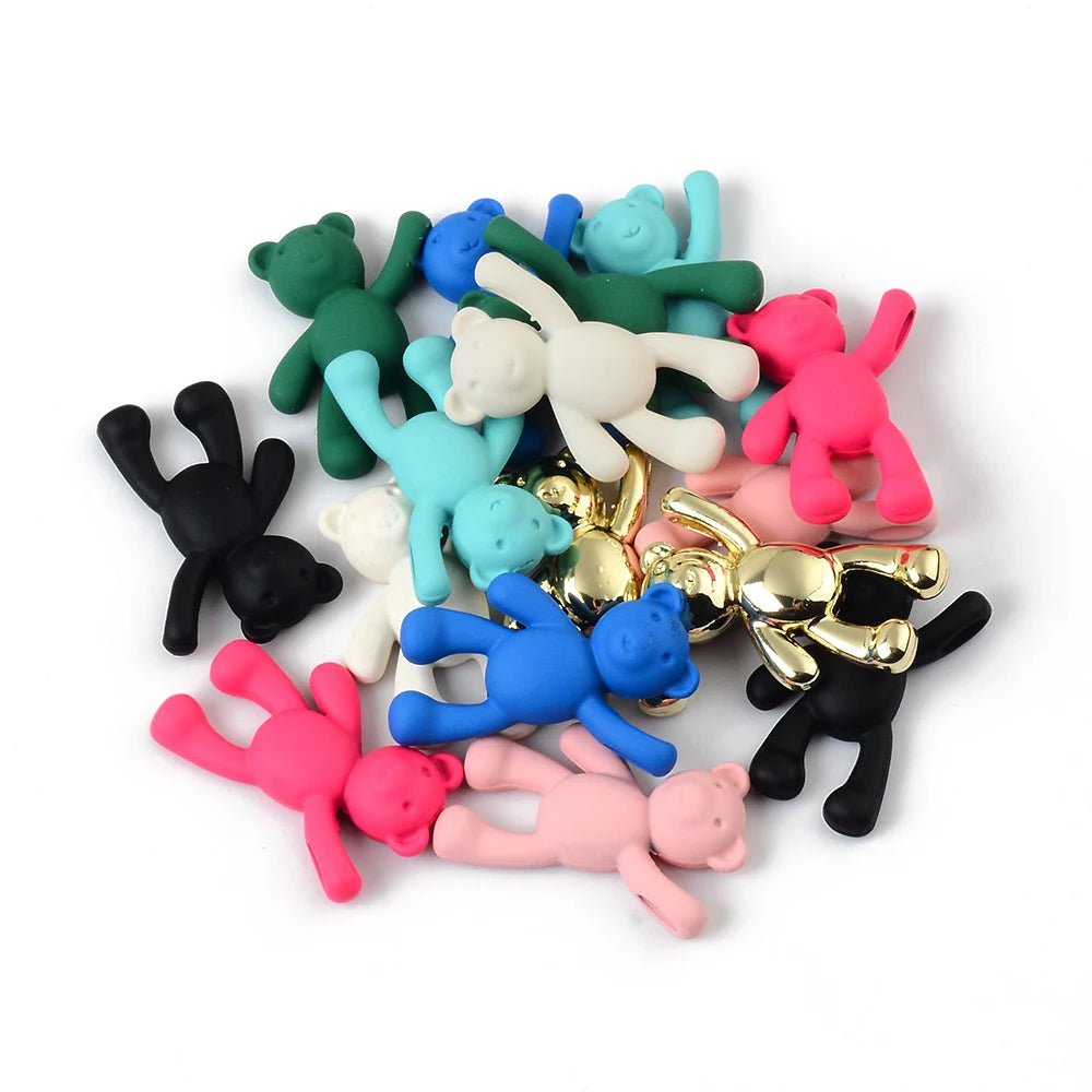 10PCS/lot DIY Cute Cartoon Teddy Bear Pendant Jewelry Accessories Wholesale Alloy Spray Paint Simple Multicolor Jewelry Material