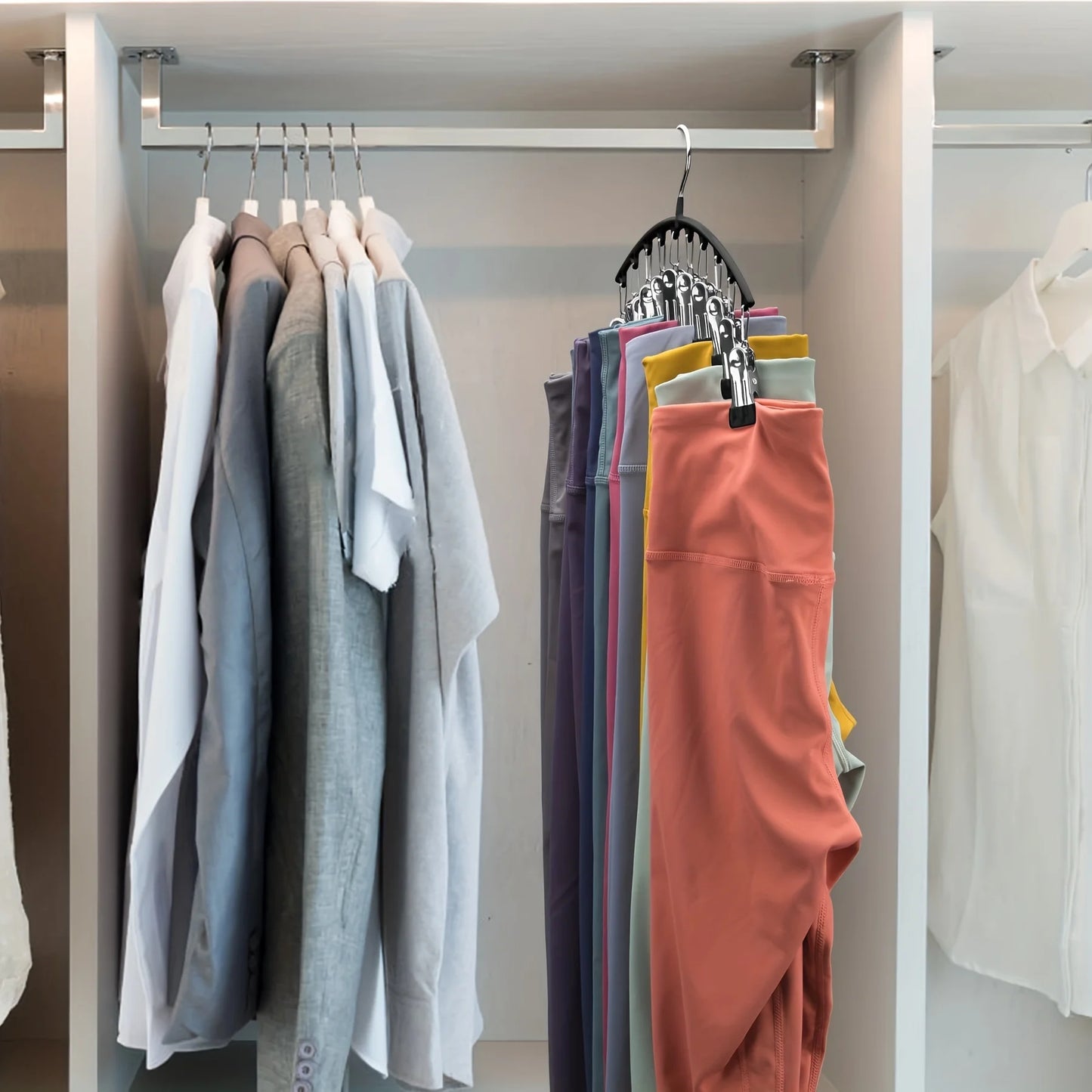 1pc Curved Shape Hanger, Metal Yoga Pants Hangers, Organizer For Closet, Pants Hanger With 10 Clothespins, Holds 10 Leggings