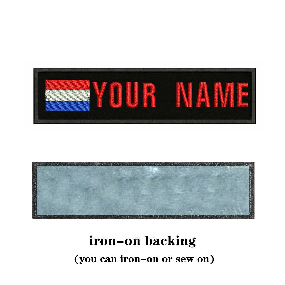 Dutch Flag Netherlands 10X2.5cm Embroidery Custom Name Text Patch Stripes Badge Iron On Or  Patches