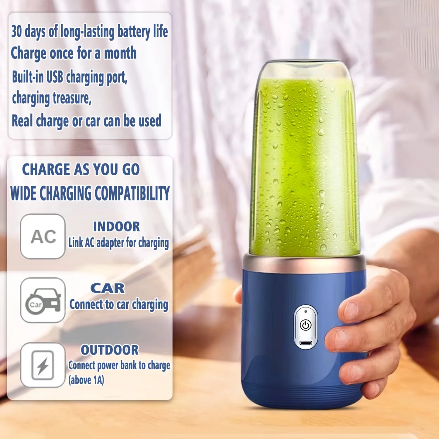 6 Blades USB Portable Juicer Maker, Juicer Fruit Juice CupAutomatic Small Electric Juicer Smoothie Blender lce CrushCup
