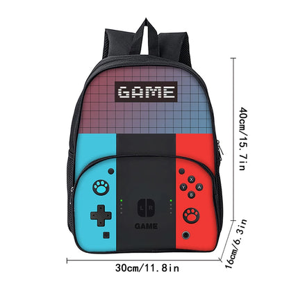 Casual Commute Games Console Circular Front Pocket Backpack For Boys/Girls Best Gifts 2D Flat Cartoon School Bag For Children