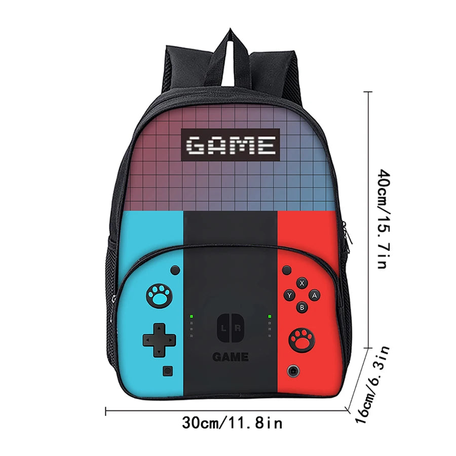 Casual Commute Games Console Circular Front Pocket Backpack For Boys/Girls Best Gifts 2D Flat Cartoon School Bag For Children