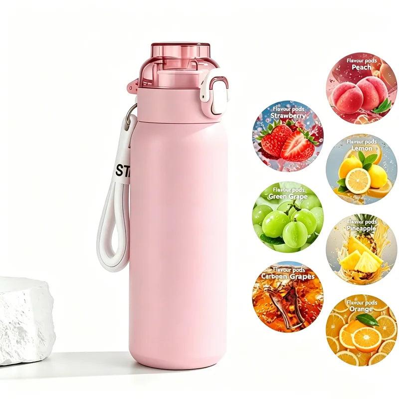LUSQI 304 Stainless Steel Vacuum Insulated Water Bottle With 7 Flavor Pods 600/800ml Portable Thermos Outdoor Sports Water Cup
