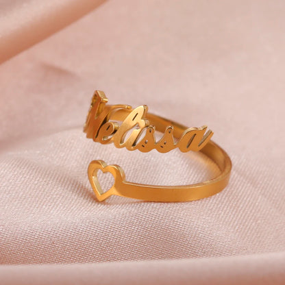 Custom Double First Name Finger Ring For Women Men Personalized Couple Wedding Gift Gold Color Stainless Steel Open Ring Jewelry