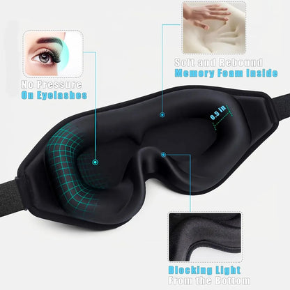 3D Sleep Eye Mask for Sleeping - Insomnia Relief, Light Blocking -  Eye Cover - Adjustable Strap ,With Noise Cancelling Earplugs