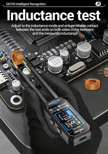ANENG GN703 Smart Tweezers LCR Meter Professional SMD ESR Test Capacitance Resistance Inductance Digital LCR Bridge Calibration