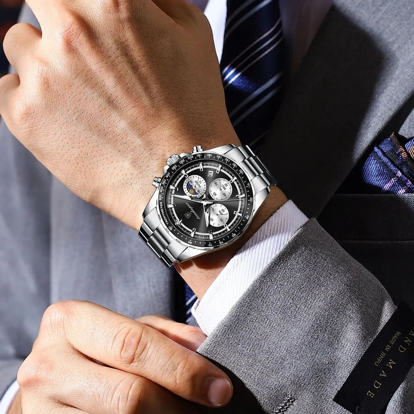 POEDAGAR Top Original Man Wristwatch Waterproof Stainless Steel Luminous Men Clock Chronograph Date Quartz Sports Men's Watches