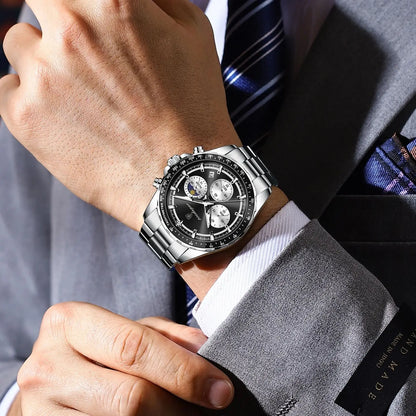 POEDAGAR Top Original Man Wristwatch Waterproof Stainless Steel Luminous Men Clock Chronograph Date Quartz Sports Men's Watches