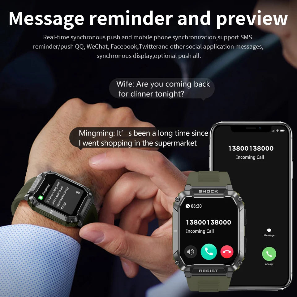 LIGE nowy wytrzymały wojskowy smartwatch z połączeniami Bluetooth dla mężczyzn 1,95" ekran HD 100+ trybów sportowych monitorowanie zdrowia Smartwatch dla Androida i iOS