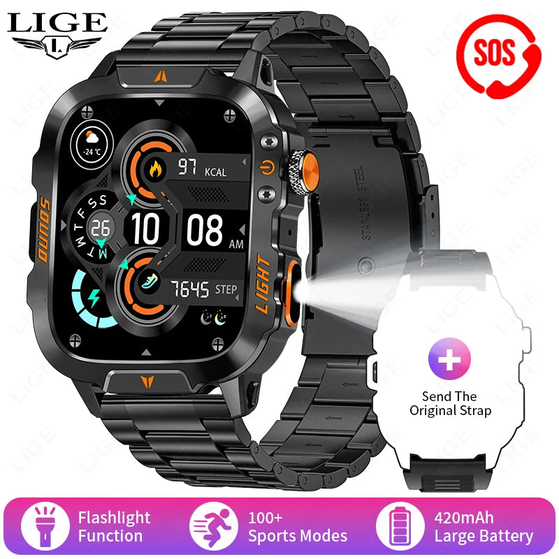 2026 AI Głos Mężczyźni Smartwatch Wojskowy Monitor Zdrowia Bezprzewodowe Połączenia Fitness Wodoodporny Sportowy Smartwatch dla Telefonów z iOS i Androidem