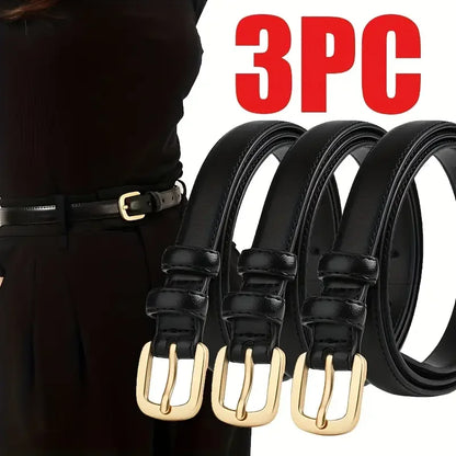 Ladies' slim fit waist belt - PU leather solid color gold buckle, suitable for skirts and pants, suitable for daily leisure, wed