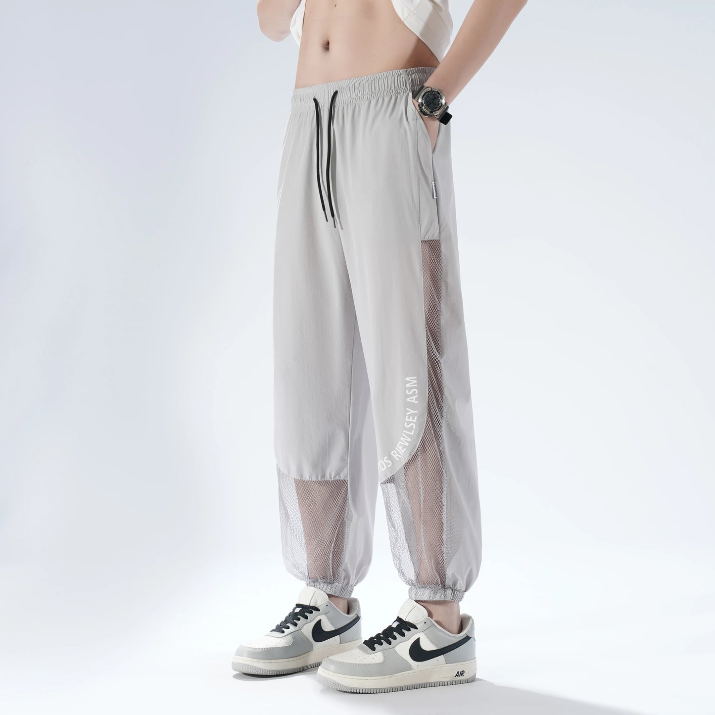 Breathable Mesh Men's Ice Silk Anti-Mosquito Pants Loose Fit Elastic Waist Drawstring Quick Dry Summer Casual Sports Trousers St