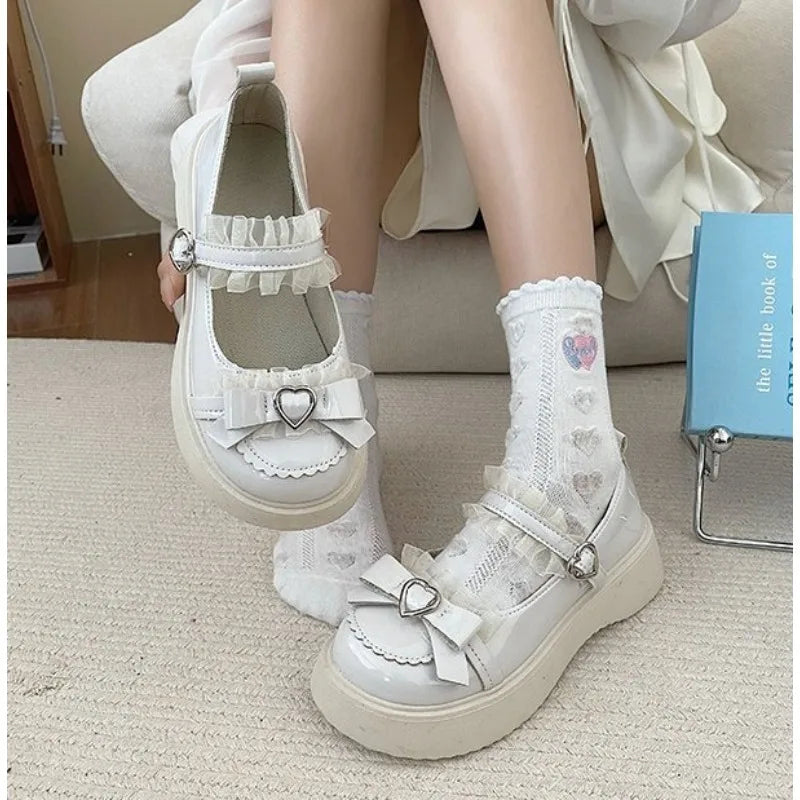 2025 New Fashion Buckle Women's Pumps Spring Autumn Mary Jane Solid Butterfly Knot Platform Casual Round Toe Ladies Shoes