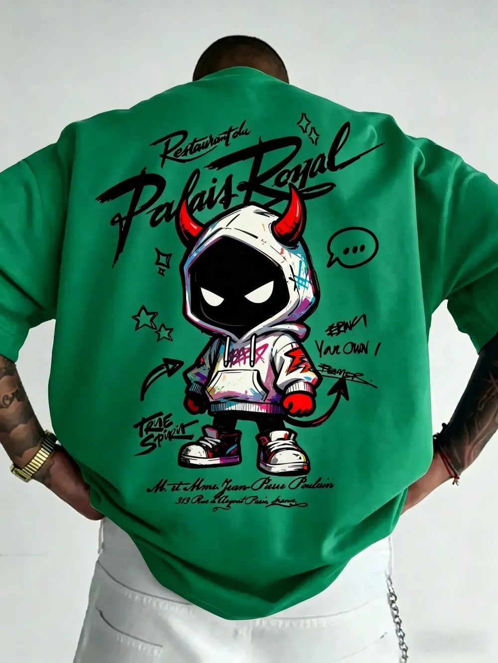 American men's summer personalized small devil letter print comfortable and breathable round neck T-shirt outdoor street top
