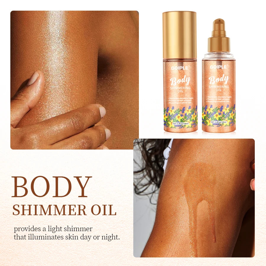 GOIPLE Body Shimmering Oil Long Lasting Moisturizing Gold Bronze Contour Brightener Non-sticky Liquid Body Glitter Care Products