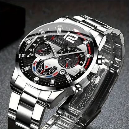 4pcs New Men's Business Fashion Round Quartz Watch Set Gifts for men