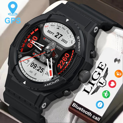 LIGE 2026 Outdoor GPS Sports Tracker Smart Watch Men 1.28"HD Compass Bluetooth Call Waterproof Smartwatch Men For Android IOS
