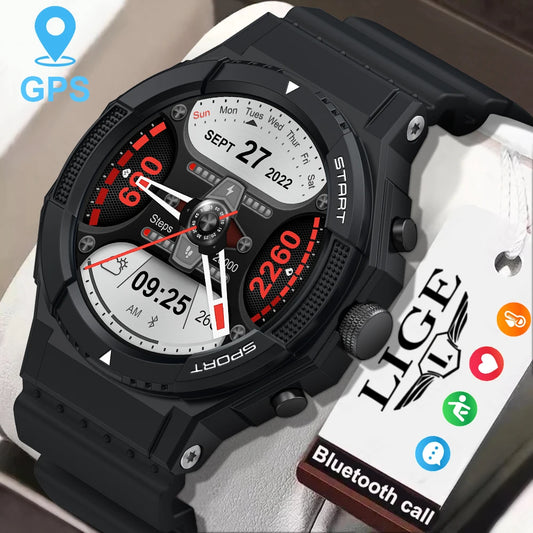 LIGE 2026 Outdoor GPS Sports Tracker Smart Watch Men 1.28"HD Compass Bluetooth Call Waterproof Smartwatch Men For Android IOS