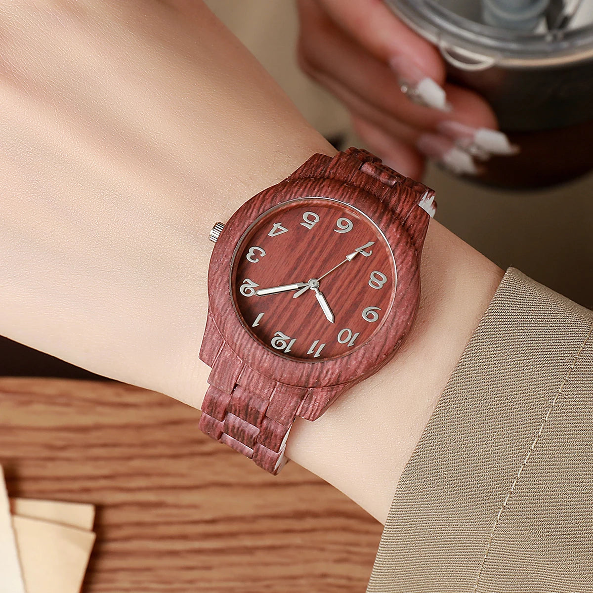 3PCS/Set Women Watches Fashion Wooden Pattern Plastic Band Girls Quartz Watch Reloj Mujer Clock Gift（Without Box）
