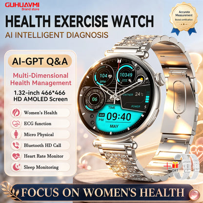 2026 New Women's Health Care Smartwatch ECG Blood Pressure Uric Acid Blood Lipids Sports IP68K Bluetooth call Fashion Smartwatch