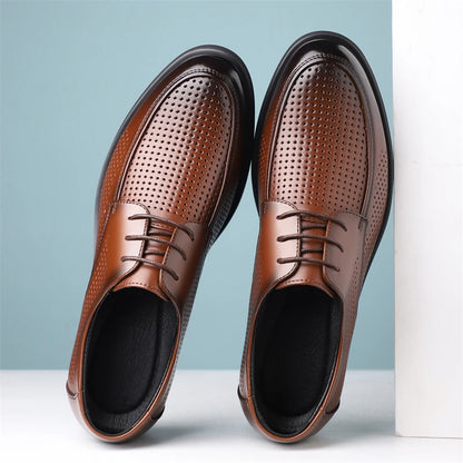 Men's Summer Breathable Leather Shoes Hollow out Comfortable Soft Bottom Business Derby Shoes British Style-SJ5333-1