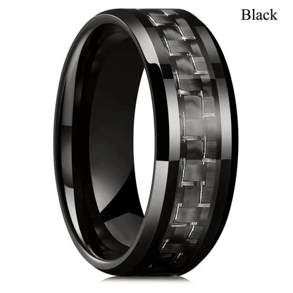 30 Colors Fashion 8MM Men Stainless Steel Celtic Dragon Rings Inlay Carbon Fiber Rings For Men Women Wedding Party Jewelry Gifts
