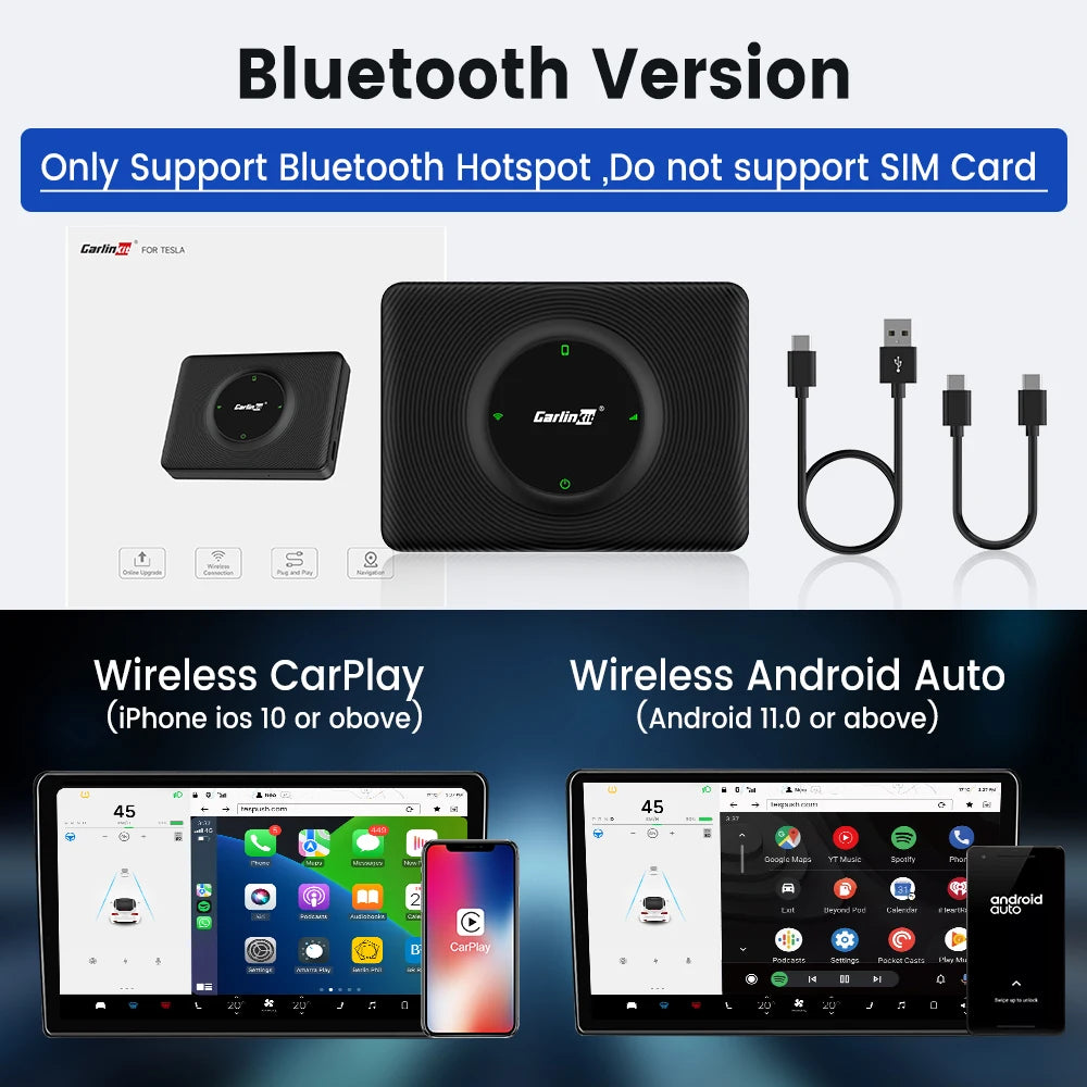 CarlinKit T2C For Tesla Upgrade CarPlay Wireless Android Auto Universal Model 3 Model Y X S 5Ghz WiFi CarPlay Ai Box SpotifyWaze