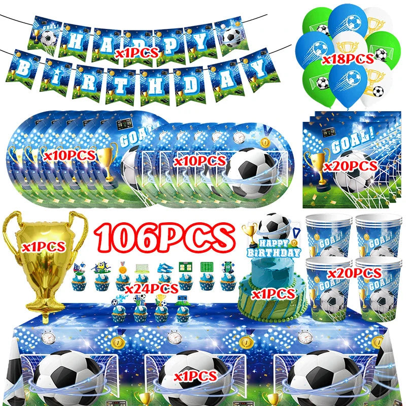 Blue Football Birthday Party Decoration Supply Birthday Soccer Plates Cups Napkins Towel Paper Tableware Tablecloth Party Favor