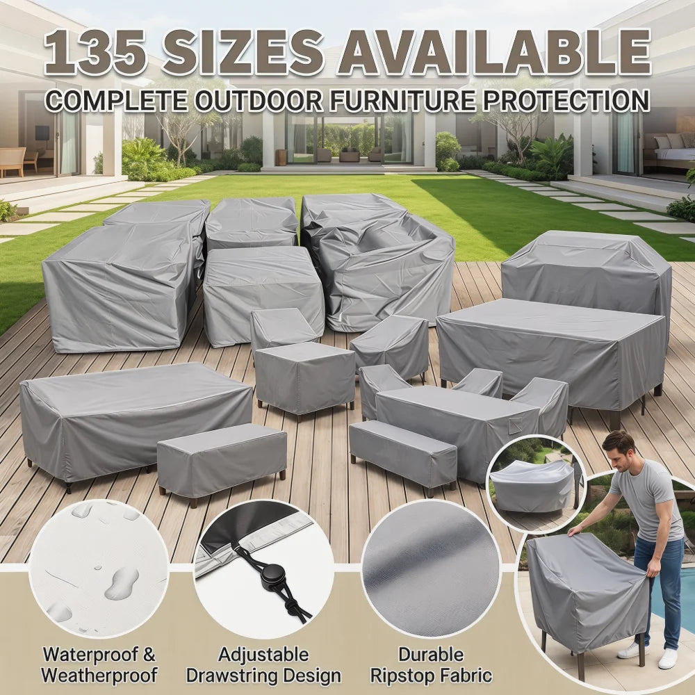 75 Sizes  Furniture Waterproof  Cover For Rattan Table Cube Chair Sofa  Rain Garden Patio Protective Cover Black and Silver